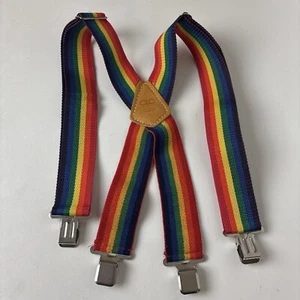 Vtg Rainbow Suspenders Mork And Mindy Costume Clown 2" top grain cowhide CLC - Picture 1 of 9