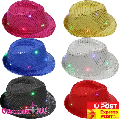 Child LED Sequin Trilby Hat Light Up Flashing Jazz Kids Dance Gangster Costume - image 1 of 4