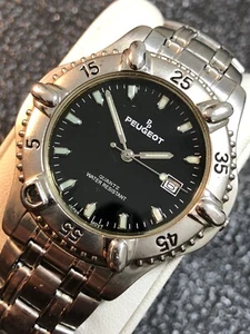 Vintage Peugeot Men’s Watch Rotating Bezel,Date,Luminous Hands/Index New Battery - Picture 1 of 19