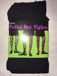 girls NEW NIP black HALLOWEEN TIGHTS large PINK POLKA DOTS 7/10 witch COSTUME @ - Picture 1 of 2