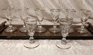 Juego de 8 vasos cordiales florales vintage Libbey MCM dorados y blancos - Imagen 1 de 9