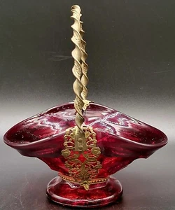 Vnt Victorian Dark Red Glass Twisted Metal Handle Basket - Picture 1 of 4