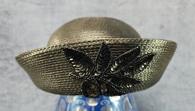 Sombrero para mujer negro estilo bolero iglesia dominical con cuentas y lentejuelas hoja u-4B Foto 1 de 4