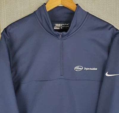 Rare NIKE GOLF x PFIZER INJECTABLES Size Large Mens 1/4 Zip Fleece Lined Blue - Image 1 of 4
