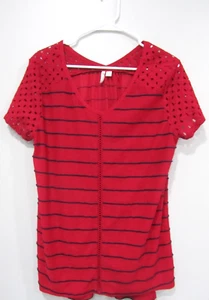 CATO EST. 1946 top shirt blouse L 14 Bust 44 Length 28 Red/Blue striped Eyelet - Picture 1 of 2