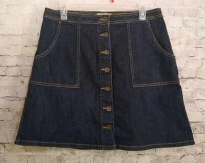 Bass Button Front Denim Skirt Size 8 Dark Wash Pockets 32x18.5 - Image 1 of 4
