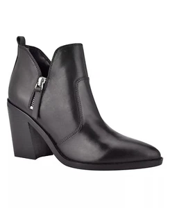 Neu im Karton Nine West "BYRO" Blockabsatz 7,5 M schwarz Leder seitlicher Reißverschluss Booties Stiefel - Bild 1 von 4