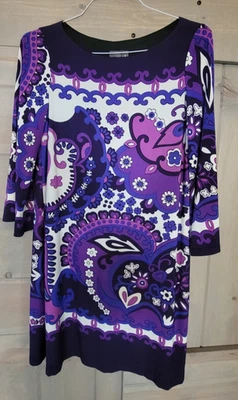 Muse Size 8 Long Sleeve Purple Geometric Pattern Shift Dress - Image 1 of 4