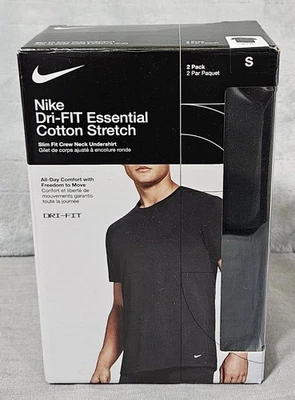 Paquete de 2 camisetas interiores Nike Essential Dri-Fit de algodón elástico talla pequeña Foto 1 de 4