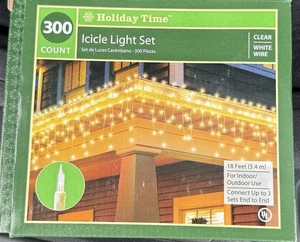 Holiday Time Icicle Light Set. 300 count. Outdoor/indoor use 18 Ft length  - Picture 1 of 2