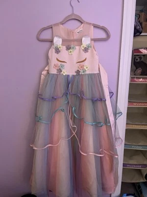 Girls Tutu Dress Unicorn Kids Rainbow Princess Wedding Events Flower Dress EUC - Image 1 of 2