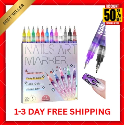 12 Colors Nail Art Pens Set 3D Nail Polish Pens Graffiti Dotting Pen Acrylic DIY - Image 1 of 4
