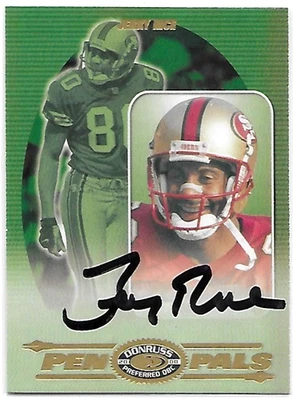 2000 DONRUSS PREFERRED QBC JERRY RICE PEN PALS AUTO SIGNATURE ON CARD #PP-28 - Image 1 of 2