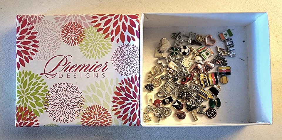 Caja de dijes medallón Premier Designs (66) cristales y esmalte tonos plata y rosa Foto 1 de 1