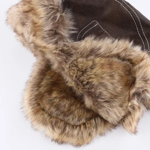 Herren Kunstleder Trapper Hut Kunstpelz Futter Winter Ohr Klappe Russisch Ski - Picture 1 of 9