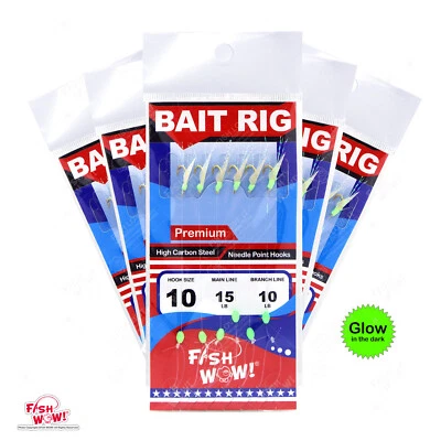 5pks Premium Glow Sabiki Rig Fish skin Piscatore Lure 6 Gold hook tassel Size 10 - Image 1 of 2