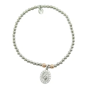 Bracciale Elastico I Giampini Argento 925 Pendente Madonna Miracolosa e Zirconi - Foto 1 di 2