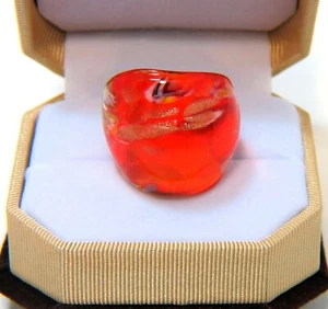 Anillo Bling Boho Floral Arte en Fuego Rojo Grueso Estilo Vidrio Soplado a Mano - Talla 6.75 - Imagen 1 de 4
