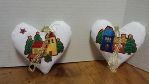 2 corazones de tela hechos a mano adornos para árboles de Navidad decoración de granja PRIMITIVOS - Imagen 1 de 3