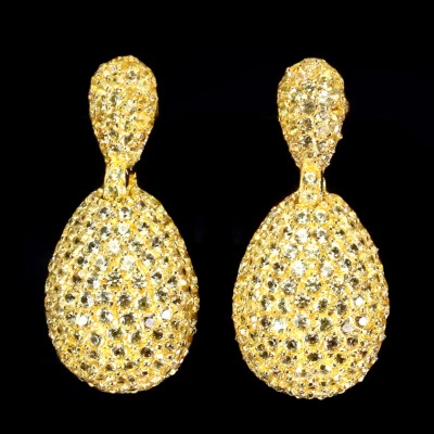 Pendientes de plata de ley 925 zafiro amarillo piedras preciosas redondas joyería Foto 1 de 4