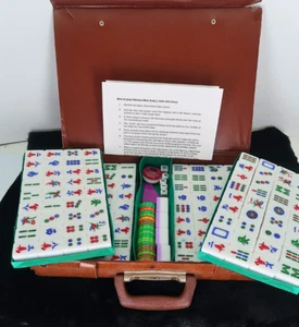 Chinesisches Mahjong Set #1 - Komplettes 144 Fliesen Set, 4 Würfel, Chips & Reiseetui - Bild 1 von 4