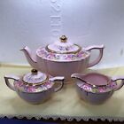 Rare Vintage Sadler Pink Teapot Set - Pink Roses - Beautiful Set - Gold Trim