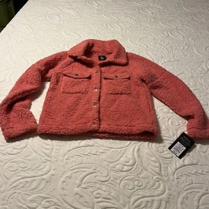 Girls' Faux Fur Cropped Jacket - art class Pink M (7/8) Snap front 2 snap pkts N - Picture 1 of 12