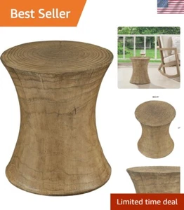 Faux Wood Stump End Table Concrete Hourglass Shape Natural Home Decor - Picture 1 of 8