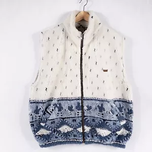 Chaleco Far West Para Hombre Grande Azul Blanco Estampado Imitación Piel de Oveja Cremallera Informal Exterior - Imagen 1 de 8