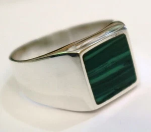 925 ECHT SILBER *** Massiver Malachit Herren Ring Siegelring Große Größen - Bild 1 von 14