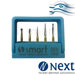 Dental FG carbide burs set kit 5 p TC Trimming and finishing autoclave box gold - Picture 1 of 3