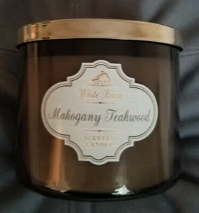 Bath & Body Works Mahogany Teakwood 3 Wick White Barn scented Candle 14.5 oz - Picture 1 of 1