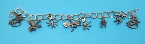 Sterling Silver 925 Vintage Charm Bracelet 7 3/4" with Dragons,Spiders, and Deer - Picture 1 of 1