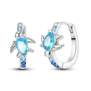 Crystal Turtle Earrings Minimal Earrings 925 Sterling Silver Hoop Earrings - Picture 1 of 1