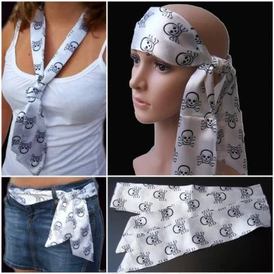 Sciarpa foulard teschio fascia per capelli fascia per la fronte cintura taglio bianco pirata carnevale T5079 - Immagine 1 di 4