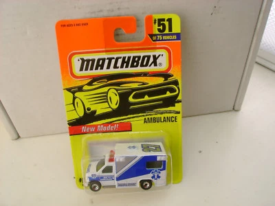 1996 MATCHBOX SUPERFAST #51 WHITE FORD AMBULANCE 27 DIAL 911 NEW ON CARD - Image 1 of 4