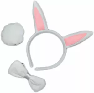 Hasen Set Haarreif Schwanz Fliege Karneval Ostern Hasenohr Puschel Plüsch Bommel - Bild 1 von 3