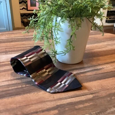 Gravata John Henry masculina de seda multicolorida vintage clássica largura e comprimento EUA #19 - Imagem 1 de 3