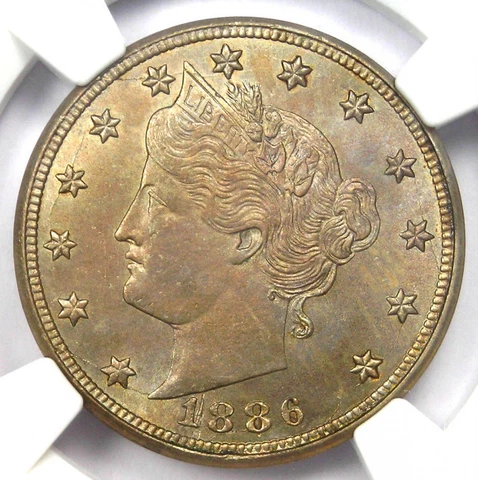 1886 Liberty Nickel 5C Coin - Certified NGC Uncirculated Details (UNC MS) - Rare Cover