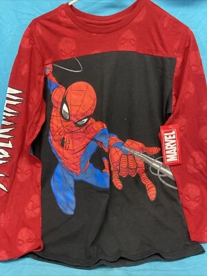 Boys XXL Marvel Spiderman Long Sleeve Shirt Multicolor Crew Neck NWT Red & Black - Image 1 of 4