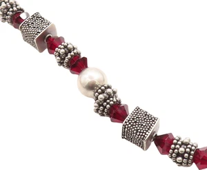 DESIGNER 925 Silver Vintage Garnet Beaded Cluster Chain Bracelet BT1644 - Picture 1 of 7