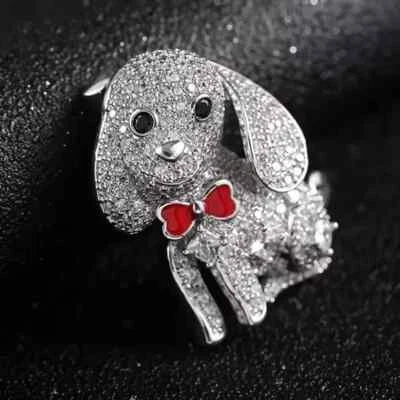 935 Silver With 1.99TCW Ruby ,Onyx & Sapphire Cute Puppy Shape Women's Brooch - Image 1 of 4