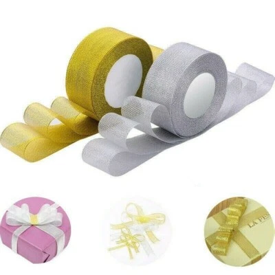 10 Roll/Set Silver/Gold Silk Satin Ribbon Home Decor Gift Wrap Nail Beauty NR9 - Image 1 of 4