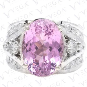 9.00ct Oval Natural Kunzite & Diamond Engagement Ring 18K White Gold Plated - Picture 1 of 15