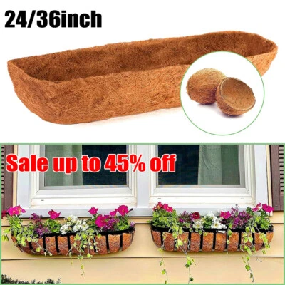 24/36'' Trough Coco Liner Planting Flower Wall Hanging Basket Planter Window Box - Image 1 of 4