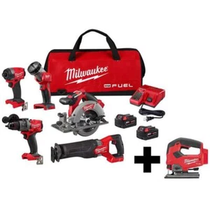Milwaukee Cordless (5-Tool) Combo Kit 18V Li-Ion Brushless w/ T-Shank Jigsaw - Picture 1 of 10