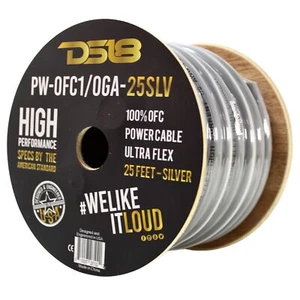 DS18 Ultra Flex 100% OFC 0GA Ground Power Wire Silver Lot Cut By The Foot - Picture 1 of 3