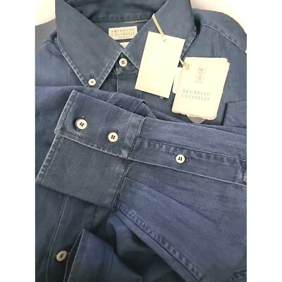 Camisa deportiva de mezclilla azul para hombre Brunello Cucinelli 850 $ talla: US XS/48 EU Foto 1 de 4