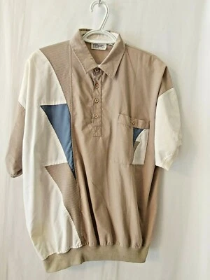 Camisa de Bowling De Colección Alexxus Corta Slv 4 Botones Bandas Bronceado Blanco Azul XL #11943 Foto 1 de 4