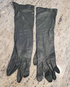 Vtg Women's Sz S 6.5 Military Green Soft Leather Silk Lined Formal 14" Gloves - Picture 1 of 13